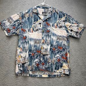 Pacific Wave Hawaiian Shirt Mens Large Aloha Button Up Short Sleeve